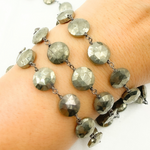 Load image into Gallery viewer, Pyrite Coin Shape Oxidized Wire Chain. PYR46