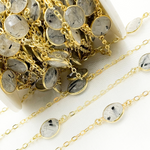 Load image into Gallery viewer, Black Rutile Round Shape Bezel Gold Plated Connected Wire Chain. BRU5
