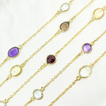 Load image into Gallery viewer, Multi Gemstone Organic Shape Gold Plated Connected Wire Chain. MGS13