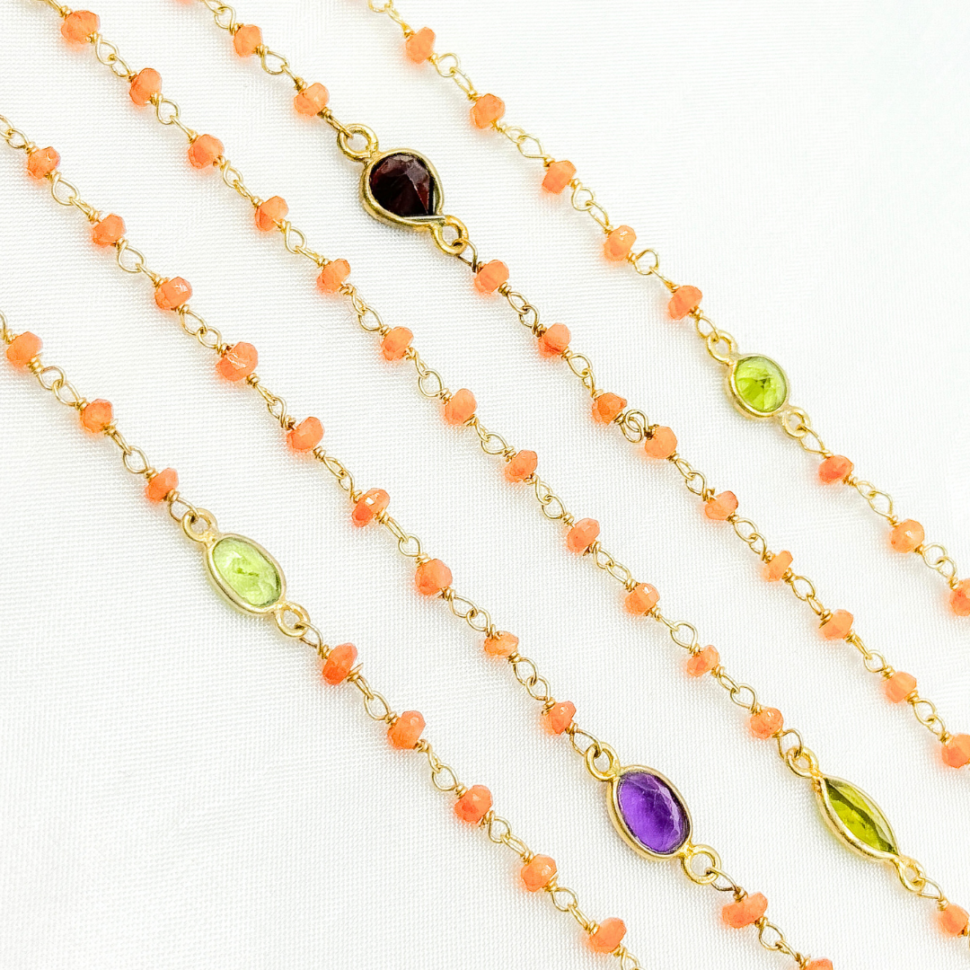 Carnelian & Multi Stone Gold Plated Wire Chain. CAR9