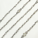 Load image into Gallery viewer, Coated Gray Moonstone & Round CZ Wire Wrap Chain made with Black Rhodium 925 Sterling Silver