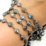 Load image into Gallery viewer, Coated Labradorite Round Shape Bezel Oxidized Wire Chain