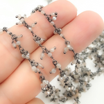Load image into Gallery viewer, Coated Grey Moonstone & CZ Dangle Oxidized Wire Chain