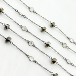 Load image into Gallery viewer, Pyrite & White Topaz Oxidized Connected Wire Chain. PYR66