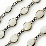 Load image into Gallery viewer, White Moonstone Round Shape Bezel Oxidized Wire Chain. WMS38