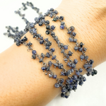 Load image into Gallery viewer, Dyed Blue Sapphire Cluster Dangle Oxidized Wire Chain.