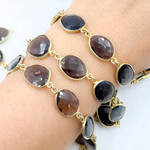 Load image into Gallery viewer, Smoky Quartz Shape Bezel Gold Plated Wire Chain. SMQ6
