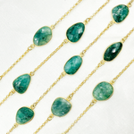 Load image into Gallery viewer, Dyed Emerald Organic Shape Bezel Gold Plated Connected Wire Chain. DYE3