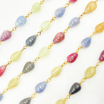 Load image into Gallery viewer, MSA27. Multi Sapphire Tear Drop Shape Gold Plated Wire Chain