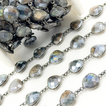 Load image into Gallery viewer, Coated Labradorite Triangle Shape Bezel Oxidized Wire Chain. CLB9