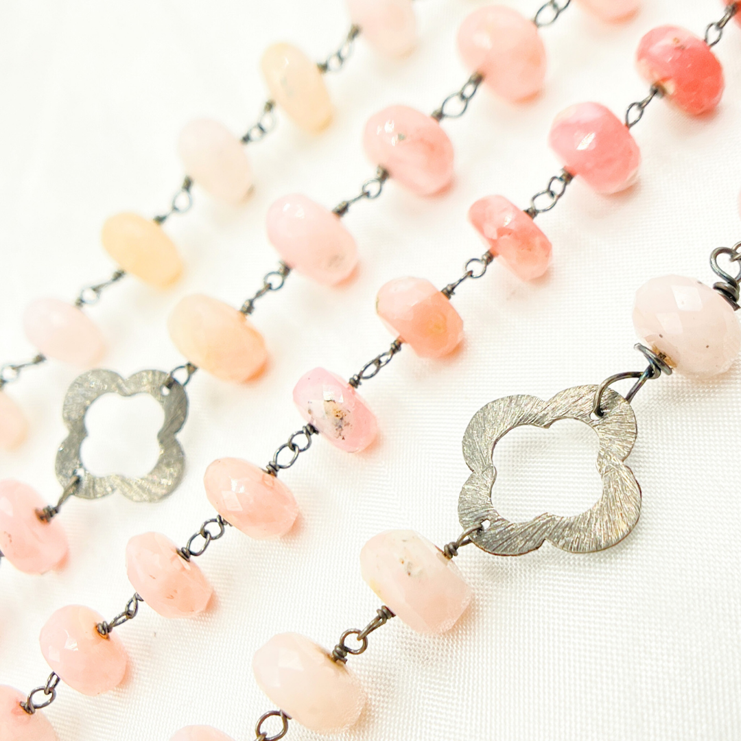 Pink Opal with Marquis Shape Oxidized Wire Chain. POP10
