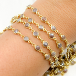 Load image into Gallery viewer, Coated Moonstone Round Shape Bezel Gold Plated Wire Chain. CMS20