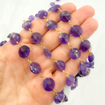 Load image into Gallery viewer, Amethyst Coin Shape Gold Plated Wire Chain. AME14