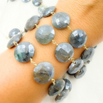 Load image into Gallery viewer, Coated Labradorite Coin Shape Gold Plated Wire Chain. CLB19