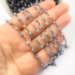 Load image into Gallery viewer, Coated Blue Moonstone Black Rhodium 925 Sterling Silver Wire Chain. CMS53