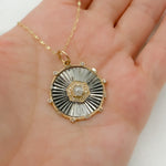 Load image into Gallery viewer, 14k Solid Gold and Sterling Silver Black Rhodium Diamonds Circle Charm. KSG52