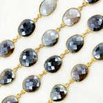 Load image into Gallery viewer, Coated Grey Moonstone Organic Shape Bezel Gold Plated Wire Chain. CMS28
