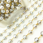 Load image into Gallery viewer, Grey Pearl Round Gold Plated Wire Chain. PRL48