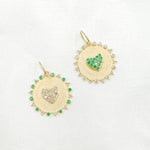 Load image into Gallery viewer, 14k Solid Gold Diamond and Emerald Circle Heart Charm. GDP650