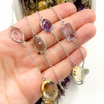 Load image into Gallery viewer, Multi Gemstone Oval Shape Bezel 925 Sterling Silver Wire Chain