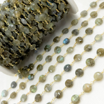 Load image into Gallery viewer, Labradorite Coin Shape Gold Plated 925 Sterling Silver Wire Chain. LAB123