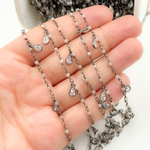 Load image into Gallery viewer, Coated Peach Moonstone & CZ Dangle Oxidized Wire Chain. CMS38