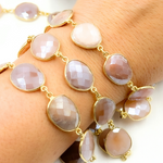 Load image into Gallery viewer, Coated Peach Moonstone Organic Shape Bezel Gold Plated Silver Wire Chain. CMS31