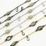 Load image into Gallery viewer, White Moonstone Bezel Set Oval & Pear Shape CZ Dangle Wire Chain. LAB13