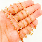 Load image into Gallery viewer, Multi Moonstone Shaded Peach Organic Shape Wire Wrap Chain. SPE1