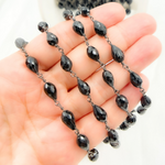 Load image into Gallery viewer, Black Spinel Pear Shape Oxidized Wire Chain.