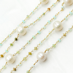 Load image into Gallery viewer, Peruvian Opal &amp; Pearl Gold Plated 925 Sterling Silver Wire Chain. PO11
