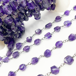 Load image into Gallery viewer, Amethyst Organic Shape Oxidized Wire Chain. AME25