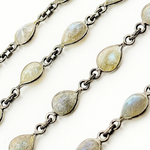 Load image into Gallery viewer, Labradorite Cut Pear Shape Bezel Oxidized Wire Chain. LAB14