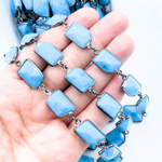 Load image into Gallery viewer, Turquoise Rectangle Shape Bezel Oxidized 925 Sterling Silver Wire Chain. TRQ3