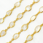 Load image into Gallery viewer, White Moonstone Organic Shape Bezel Gold Plated Wire Chain. WMS14