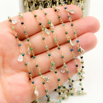 Load image into Gallery viewer, Chrysocolla & CZ Dangle Gold Plated Wire Chain. CHR28