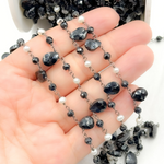 Load image into Gallery viewer, Black Spinel & Pearl Oxidized Wire Chain. PRL13