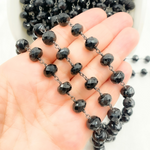Load image into Gallery viewer, Black Spinel Rondel Faceted Wire Chain. BSP6