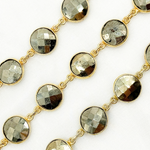 Load image into Gallery viewer, Pyrite Round Shape Bezel Gold Plated Wire Chain. PYR33