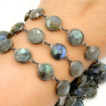 Load image into Gallery viewer, Labradorite Round Shape Bezel Oxidized Wire Chain