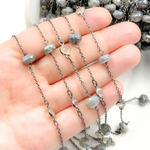 Load image into Gallery viewer, Coated Labradorite & White Topaz Oxidized Connected Wire Chains