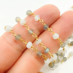Load image into Gallery viewer, Labradorite & Moonstone Gold Plated 925 Sterling Silver Wire Chain. LMS1