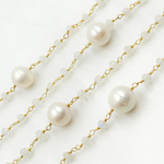 Load image into Gallery viewer, White Moonstone & Pearl Gold Plated 925 Sterling Silver Wire Chain. WMS42