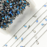 Load image into Gallery viewer, Created Blue Opal & CZ Tear Drop Shape Dangle Chain. CBO7