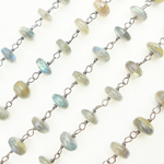 Load image into Gallery viewer, Labradorite Rondel Smooth Oxidized Wire Chain. LAB100
