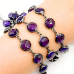 Load image into Gallery viewer, Amethyst Round Shape Bezel Oxidized Wire Chain. AME5