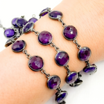 Load image into Gallery viewer, Amethyst Round Shape Bezel Oxidized Wire Chain. AME5
