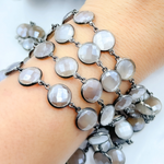 Load image into Gallery viewer, Coated Brown Moonstone Round Shape Bezel Oxidized Wire Chain. CMS8