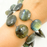Load image into Gallery viewer, Labradorite Coin Shape Oxidized Wire Chain. LAB89