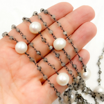 Load image into Gallery viewer, Labradorite & Pearl Oxidized 925 Sterling Silver Wire Chain. PRL12